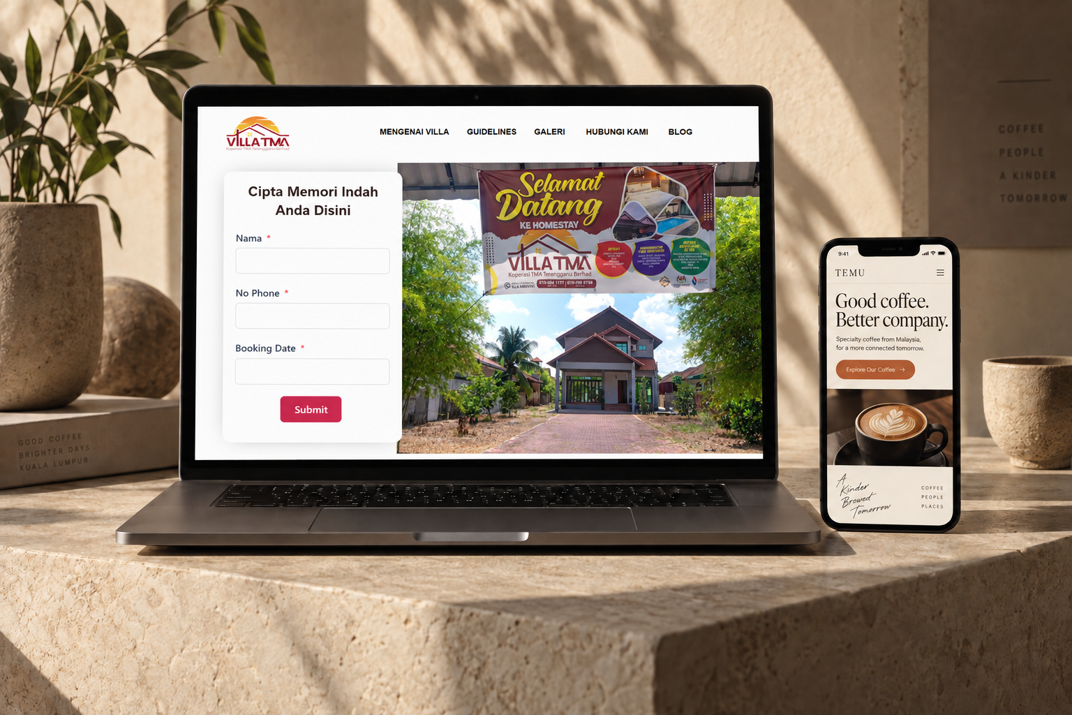 Website Villatma dipaparkan pada komputer riba